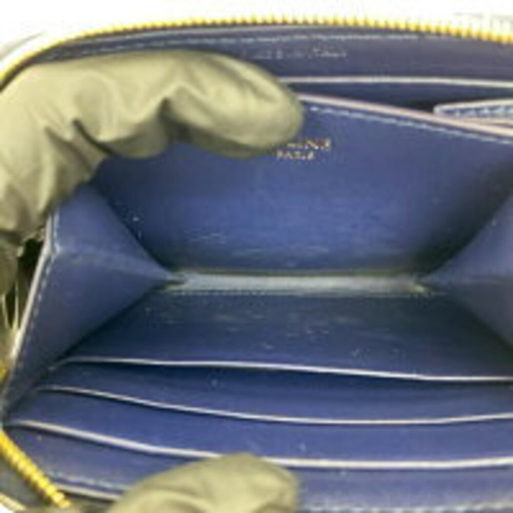 Celine Round Leather Navy Wallet Charm Blue Quilted Compact Bifold Zip - Picture 8 of 9